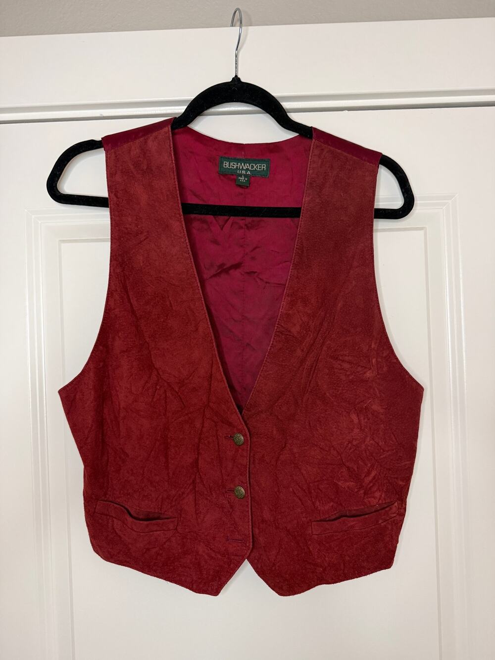 VTG 90s Bushwacker Unisex Sz L Suede Leather Vest Dark Red